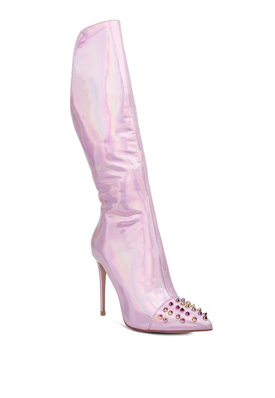 RAG & Co. Women's Forbidden Gold Stud Leather Stiletto Calf Boots
