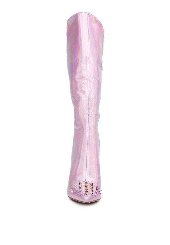 RAG & Co. Women's Forbidden Gold Stud Leather Stiletto Calf Boots