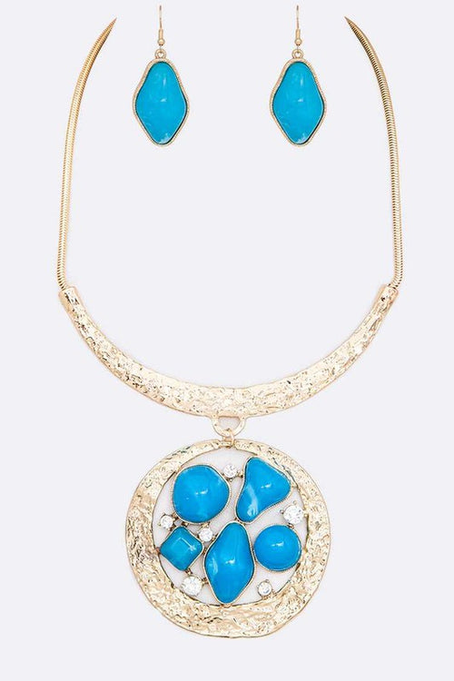 Mix Gem Pendant Collar Necklace Set