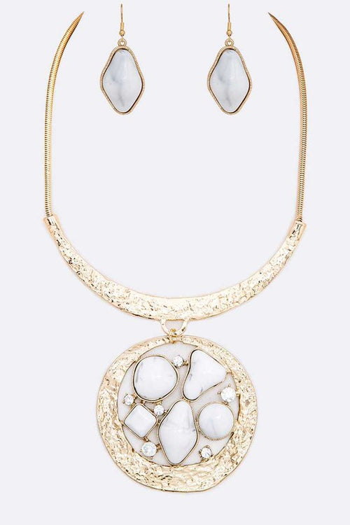 Mix Gem Pendant Collar Necklace Set