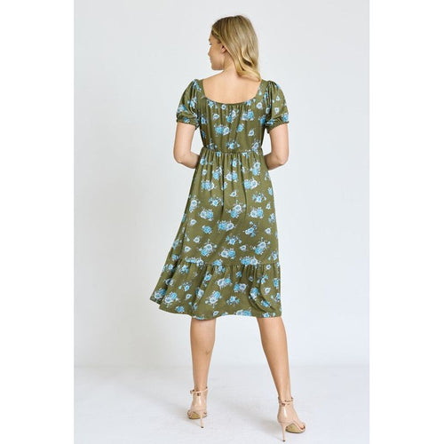 EG FASHION Floral Square Neck Puff Sleeve Boho Dress