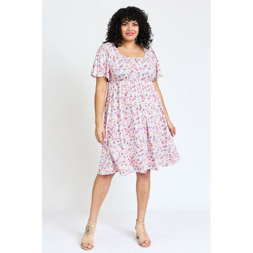 EG FASHION Plus Kimono Sleeve Floral Tea Length Dress