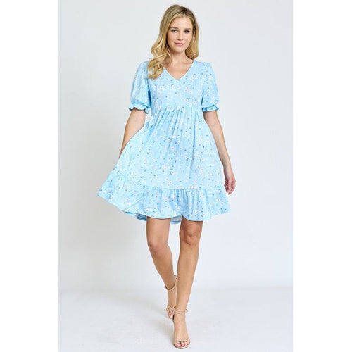 EG FASHION Plus-size Ruffle Floral V-Neck Midi Dress
