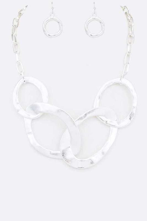 Hammered Ring Interlock Statement Necklace Set