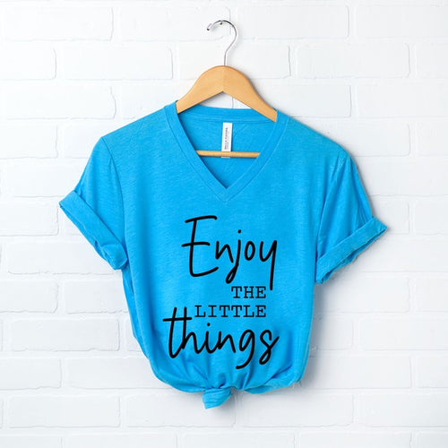 Olive & Ivory Women's "Enjoy the Little Things" Script Graphic V-Neck Tee