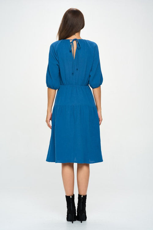 RENEE C. Cotton 3/4 Sleeve Tiered Midi Dress