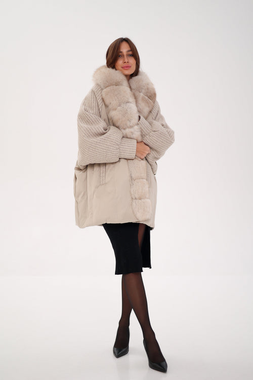 Genuine Polar Fox Boucle Down Coat