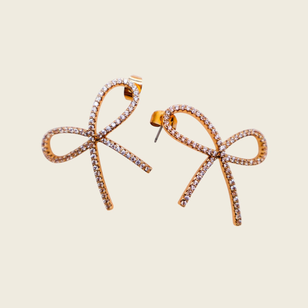 Golden Bow Tie Sparkle Earrings - Elegant Accessory