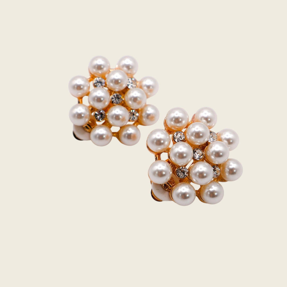Pearly Floral Elegance Clip-On Earrings