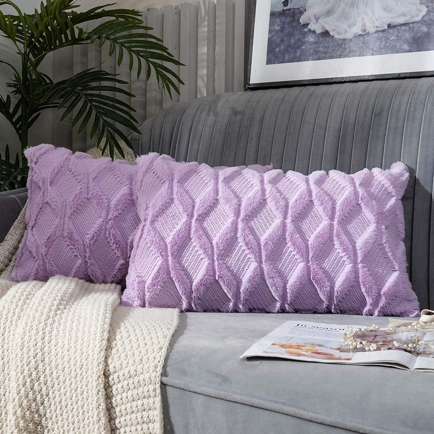 FANCY & STANCY Rectangular Lumbar Plush Throw Pillow Covers, Pack of 2 Luxury Soft Pillowcases, Solid Colors,12x20 inches pack of 2 throw pillows covers