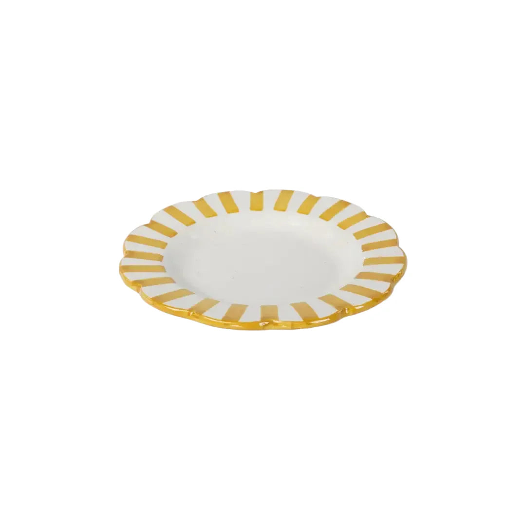 Ceramic stripe Salad Plate, Yellow- 8.25x 8.25 x 1.25 Inches