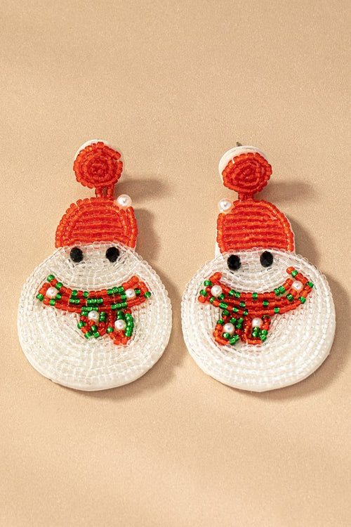 seed bead snow man drop earrings