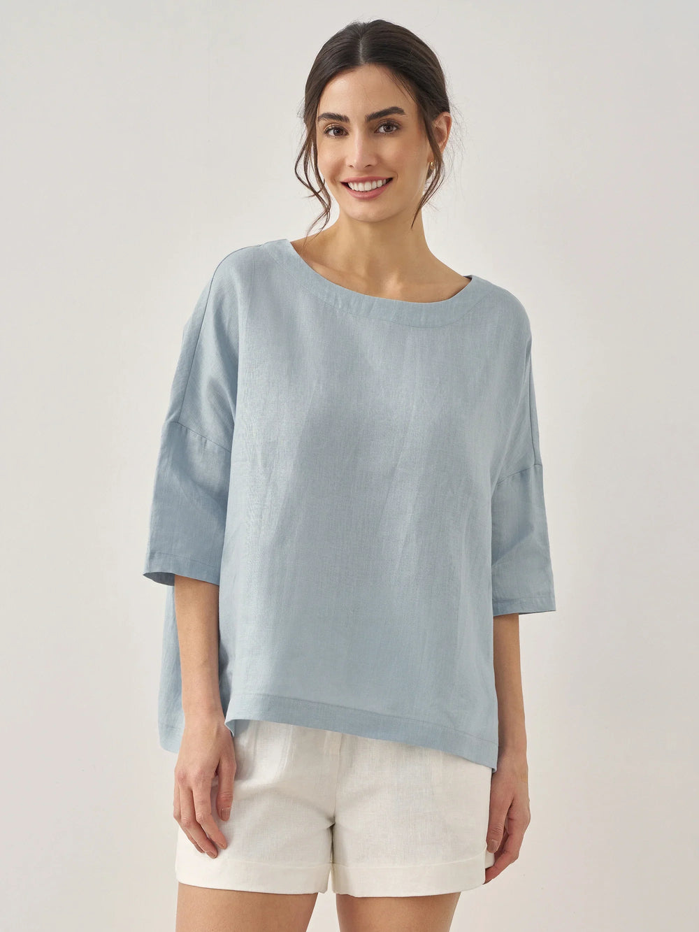 LINTICO 100% Linen Boatneck 3/4 Length Sleeve Top AURORA