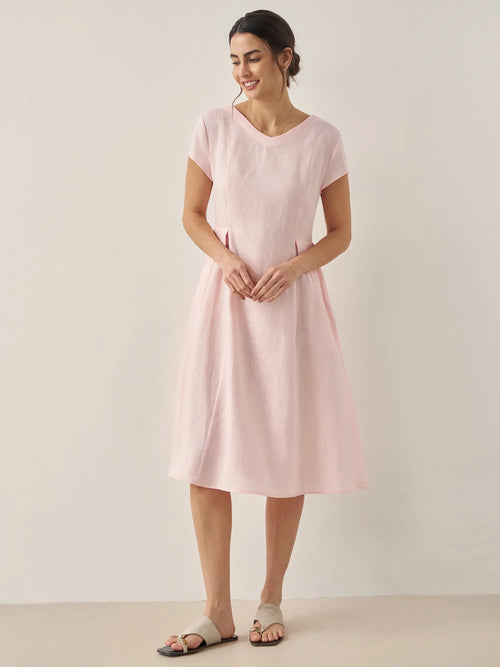 100% Linen Natural Summer V-Neck Dress ALEXA
