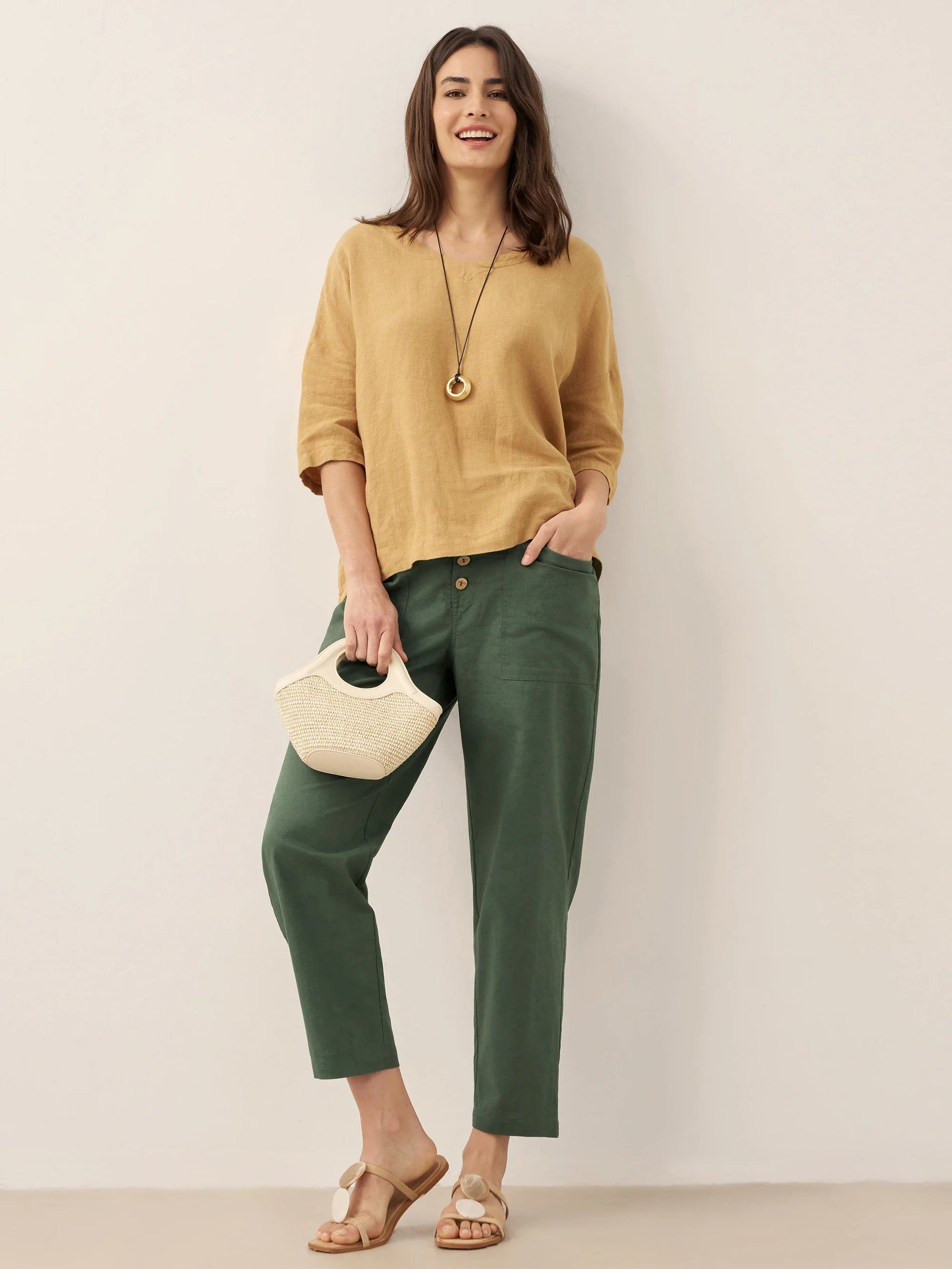 Linen Simple Button Fly Trousers HEIDI