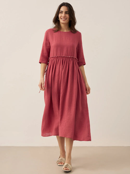 100% Linen Petal-Waist Drawstring Maxi Dress JASMINE