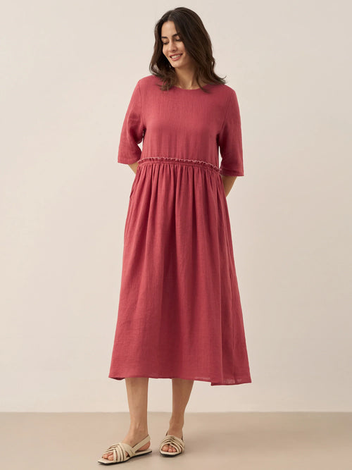100% Linen Petal-Waist Drawstring Maxi Dress JASMINE
