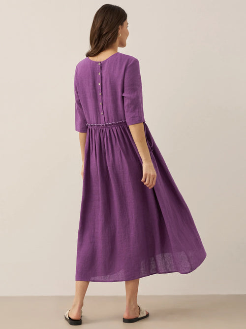 100% Linen Petal-Waist Drawstring Maxi Dress JASMINE