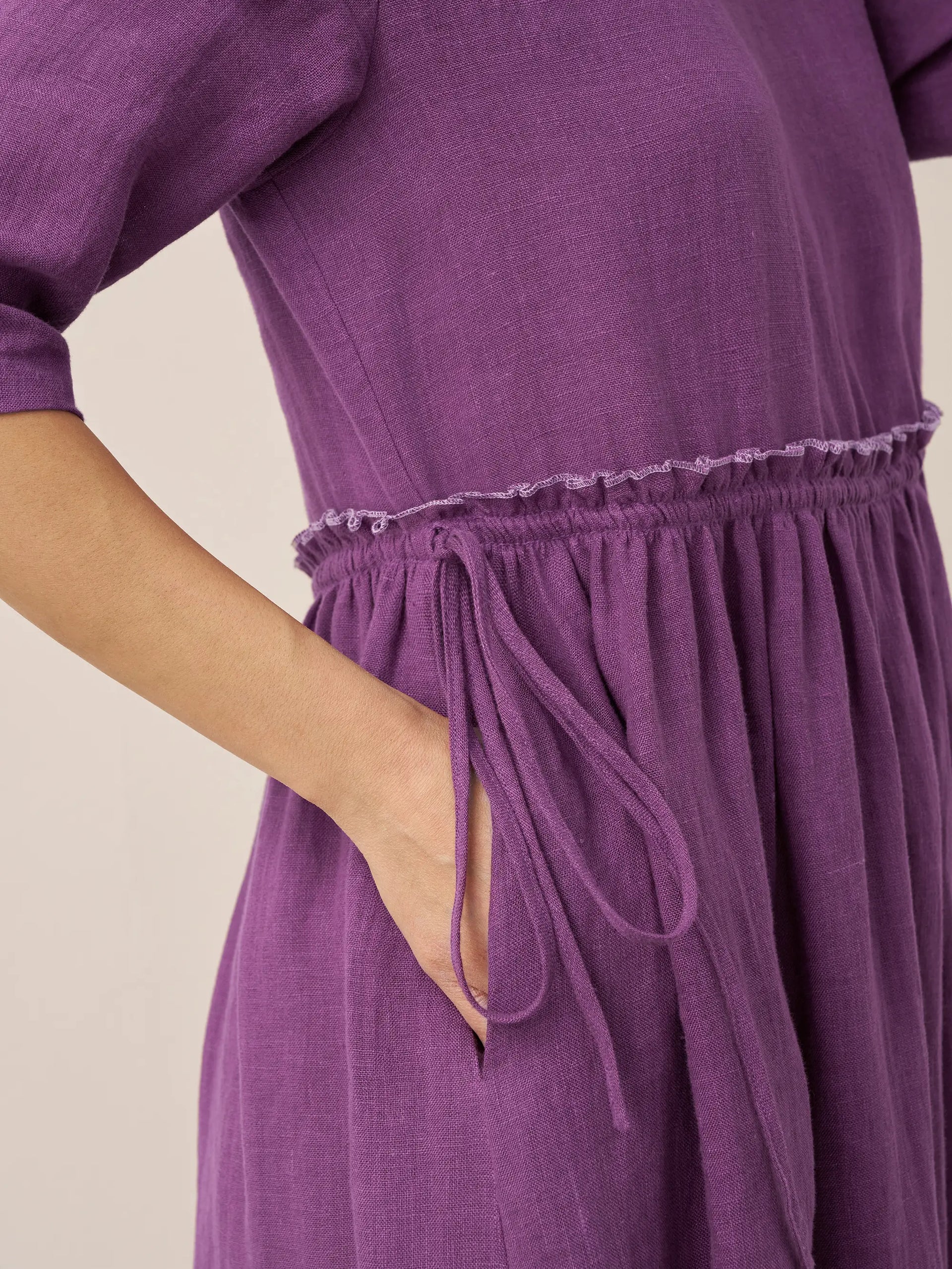 100% Linen Petal-Waist Drawstring Maxi Dress JASMINE