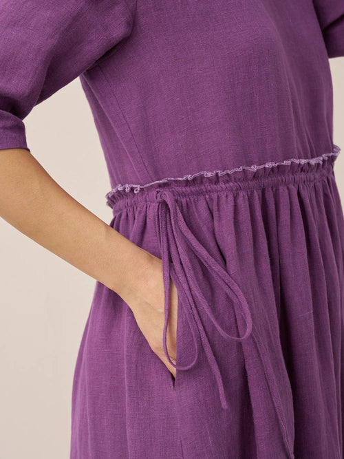 100% Linen Petal-Waist Drawstring Maxi Dress JASMINE