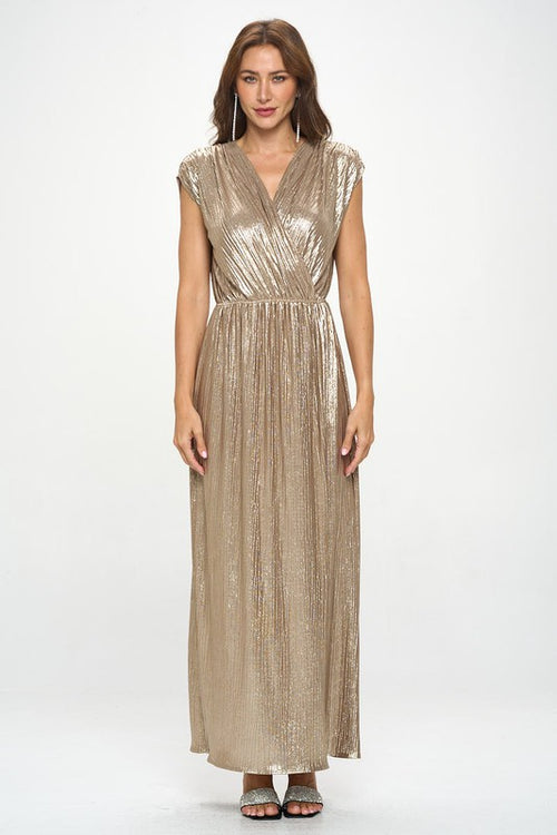 Renee C. Women's Gold Sleeveless Metallic Maxi Cocktail Dress