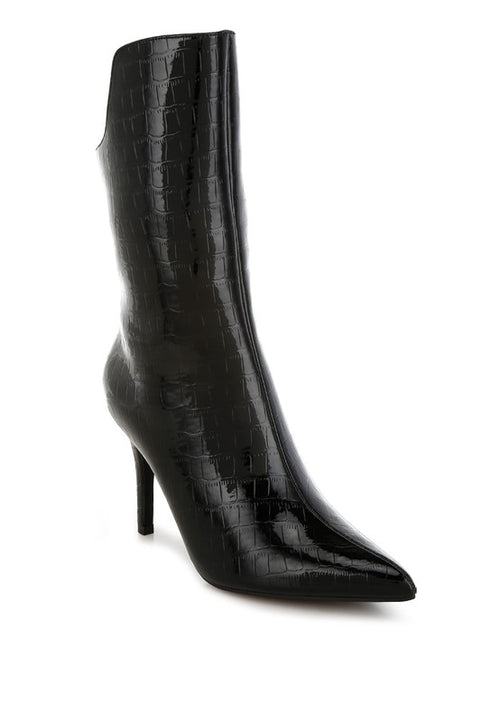 RAG & Co. Kultrus Croco Stiletto Heel Mid-Calf Boots