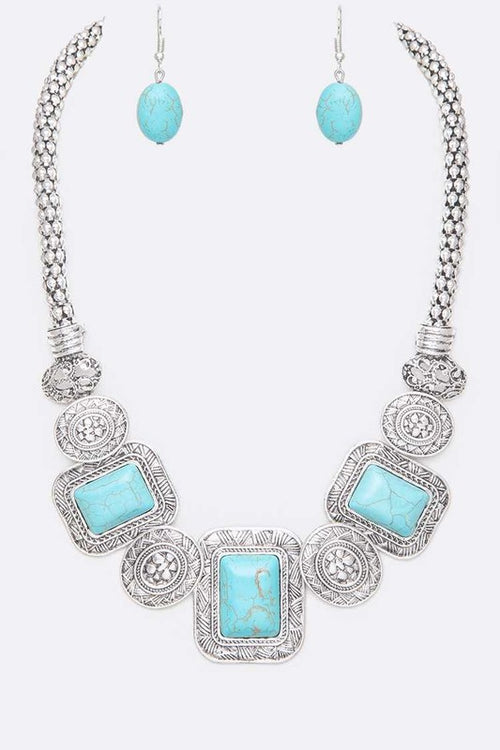 LA JEWELRY Square Stone Necklace Set