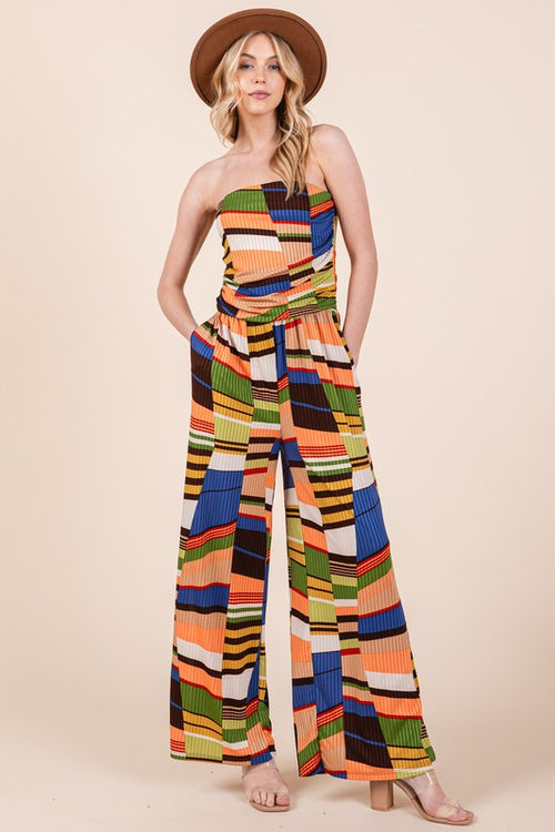 ORANGE FARM CLOTHING Printed Wide Leg Jumpsuit with Pockets