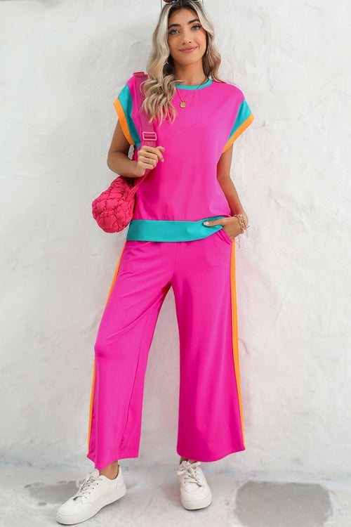 Color Block Detail Casual Two-piece Outfit