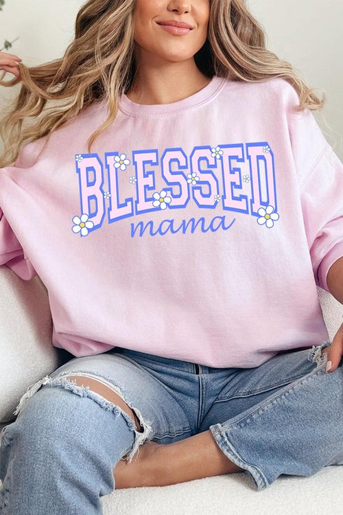 COLOR BEAR Blessed Mama Oversized Graphic Fleece Sweatshirts