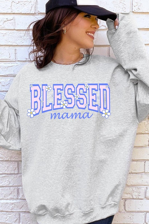 COLOR BEAR Blessed Mama Oversized Graphic Fleece Sweatshirts