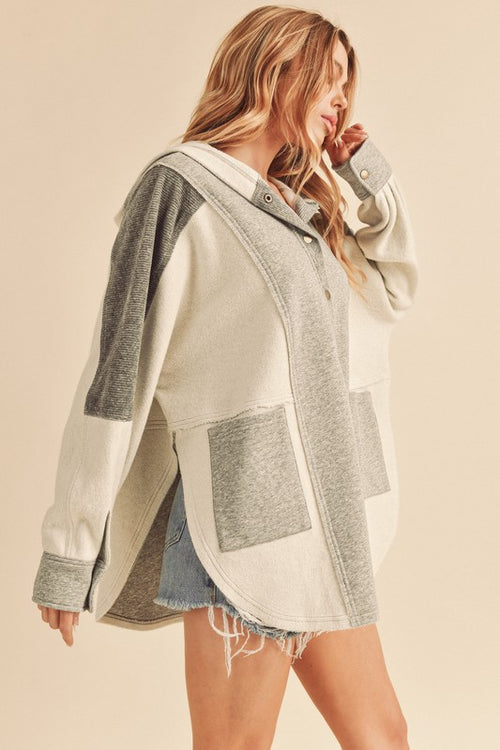 AEMI & Co. Hooded Dove Pullover Sweater with Contrasting Corduroy Panels
