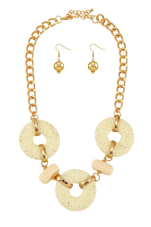 Raffia Round Shape Metal Necklace Set