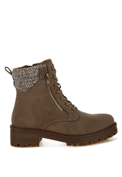 RAG & Co. Mahisha Zip-Up Hiker Boots in Taupe, Black & Beige