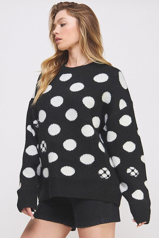 JADE by JANE Women's Polka Dot & Soccer Ball Knit Sweater