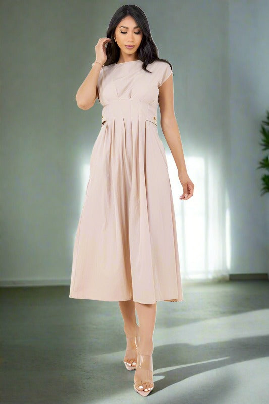 claude midi dress CLAUDE Short Sleeves Buttoned-side Midi Dress – Unleashed Pearl (Modish X  Co.)