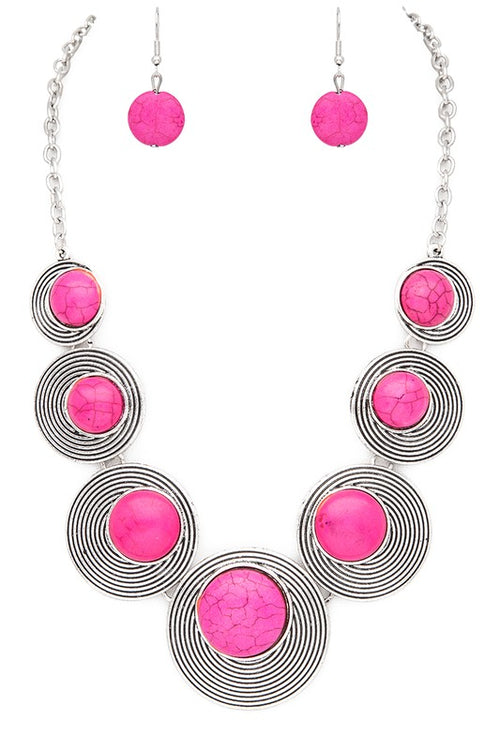 LA JEWELRY Round Stone Western Inspired Bib Necklace Set