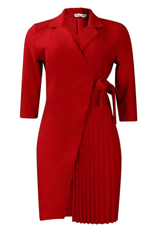 Claude Women's Mini Wrap Blazer Dress with half Tennis Pleats