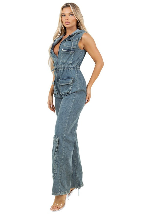 WOMEN FASHION DENIM CARGO STYLE JUMPSUIT