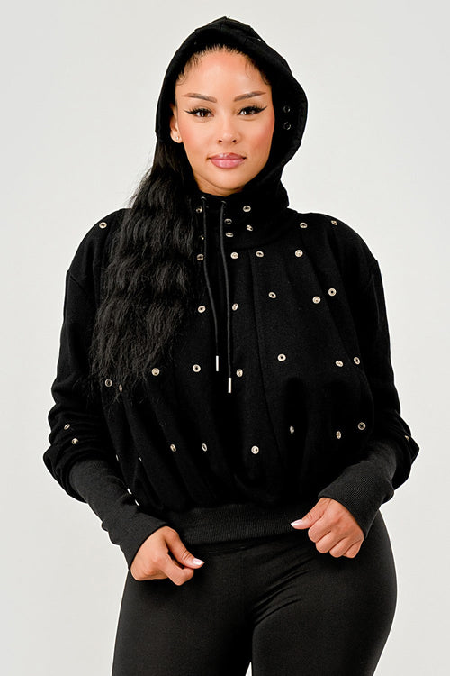 Grommet Detail Drawstring Hoodie