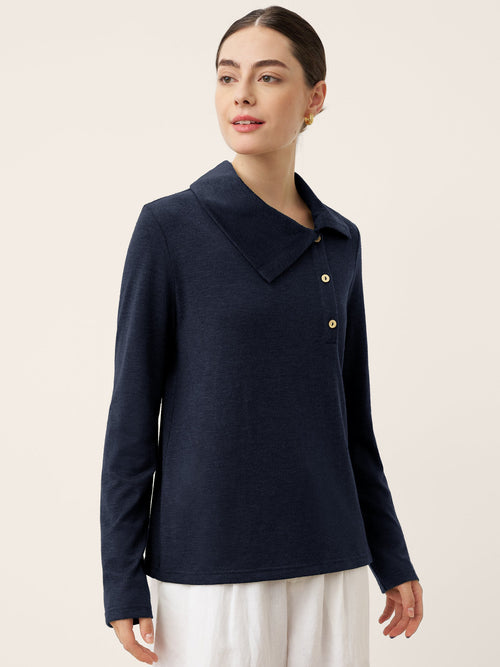 Wool Asymmetric Lapel Fruit Button Decor Top YSABEL