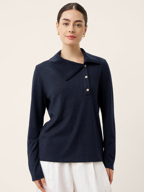 Wool Asymmetric Lapel Fruit Button Decor Top YSABEL