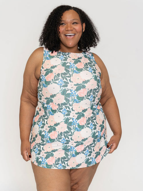 Bouquet Boat-Neck Swim Dress