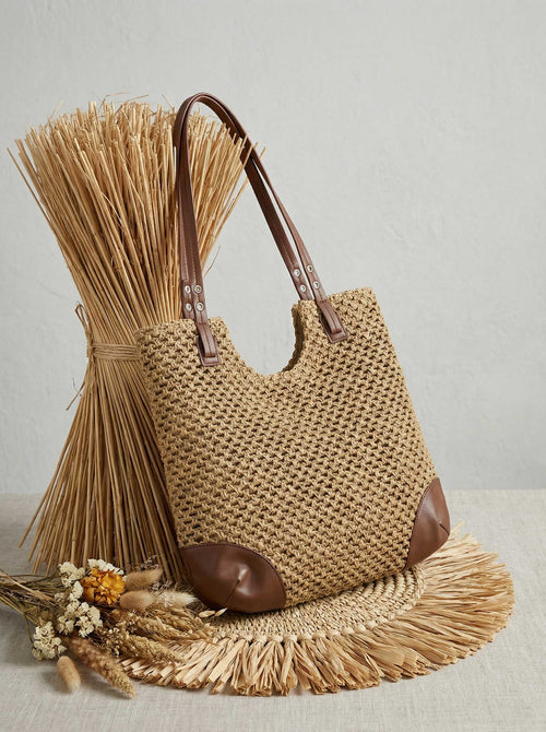 Woven Hollow-Out Shoulder Tote Bag