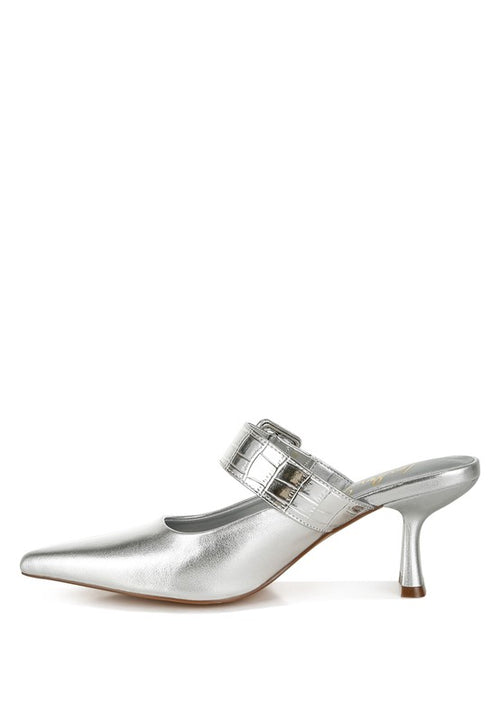 RAG & Co. Bismi Large Buckle Kitten Heel Mules