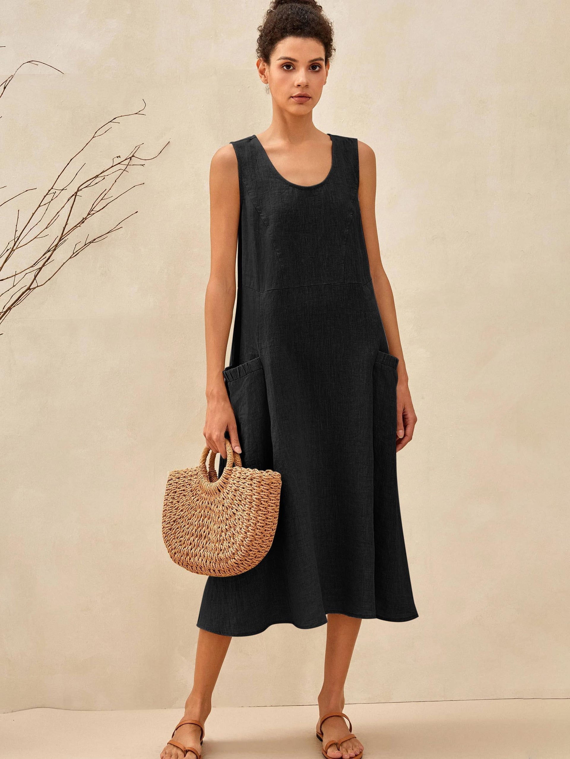 100% Linen Swing Beach Tank Dress GIANA
