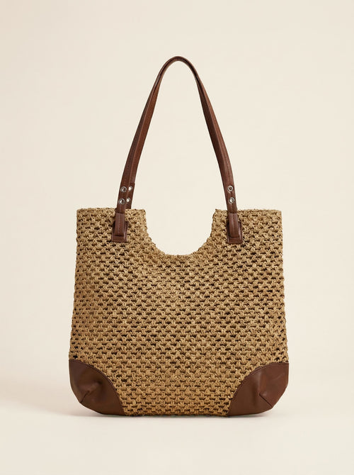 Woven Hollow-Out Shoulder Tote Bag