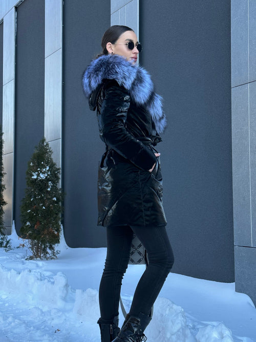 Genuine Silver Fox Fur Down Fill Coat