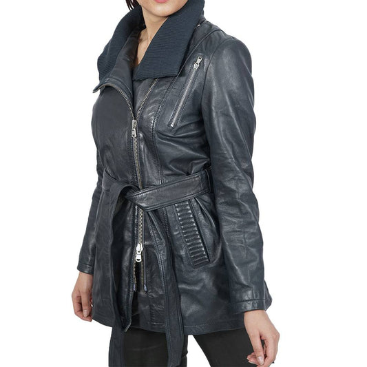 Women's Belted Full-size Daniela Leather Coat