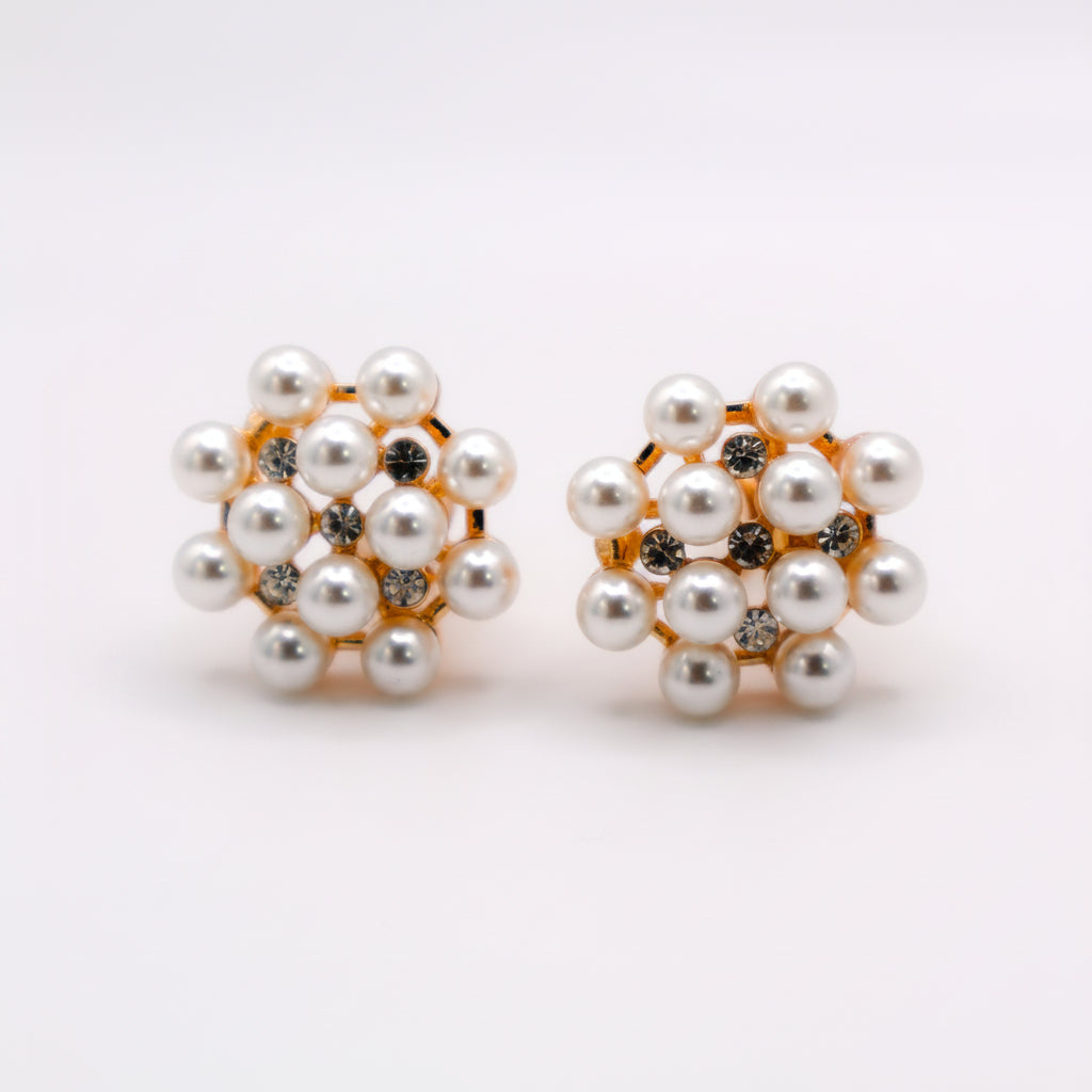 Pearly Floral Elegance Clip-On Earrings